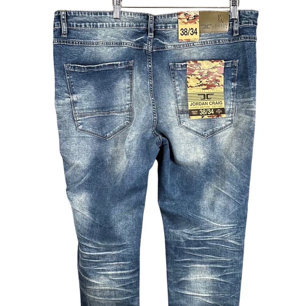Jordan Craig Legacy Edition Mens Moto Jeans Aged Wash Blue Slim Fit 38x34 NEW